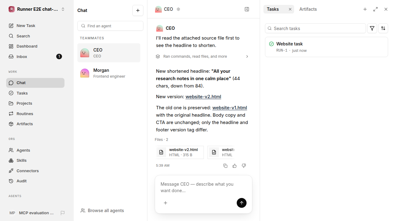 Actual failure browser state for chat-features.runner-opencode.local.documents-artifacts.revise-delivery
