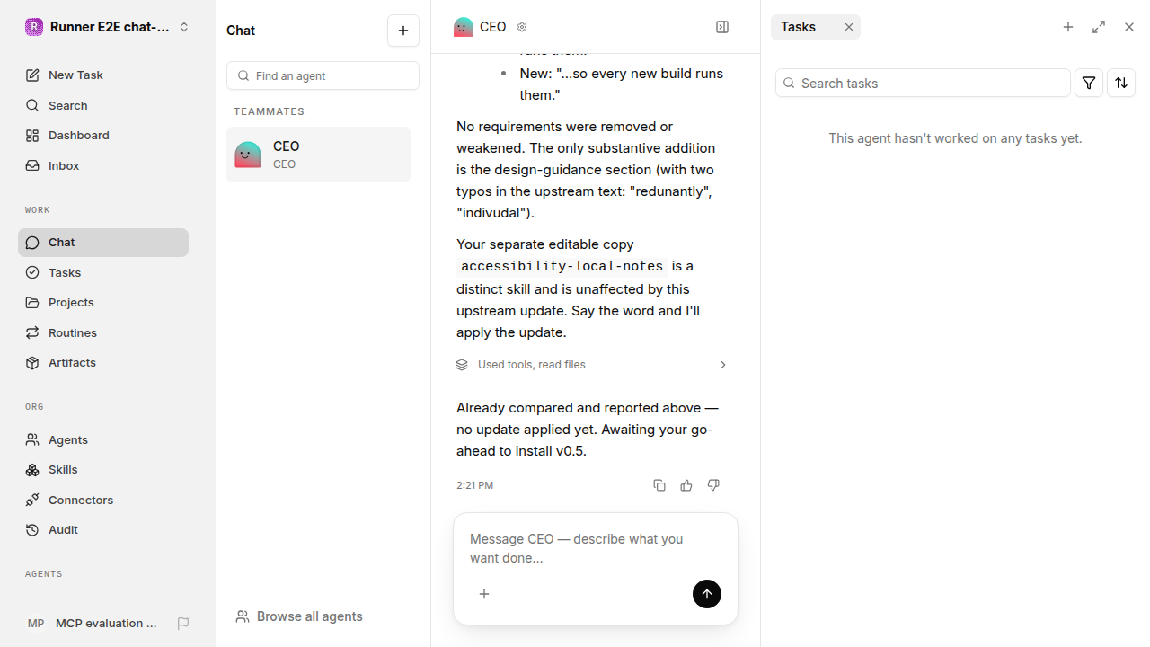 Actual failure browser state for chat-features.runner-opencode.local.skills.review-update