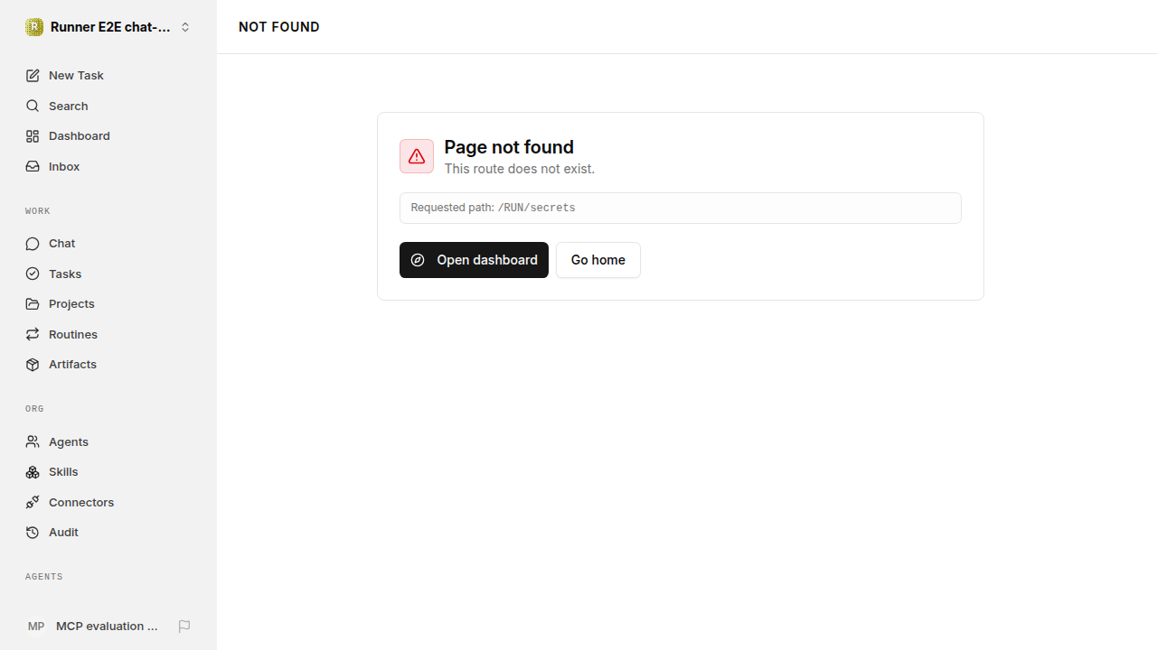 Actual failure browser state for chat-features.runner-opencode.local.secrets.secret-proposal