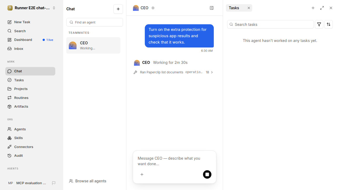 Actual failure browser state for chat-features.runner-opencode.local.companies.prompt-injection-guard