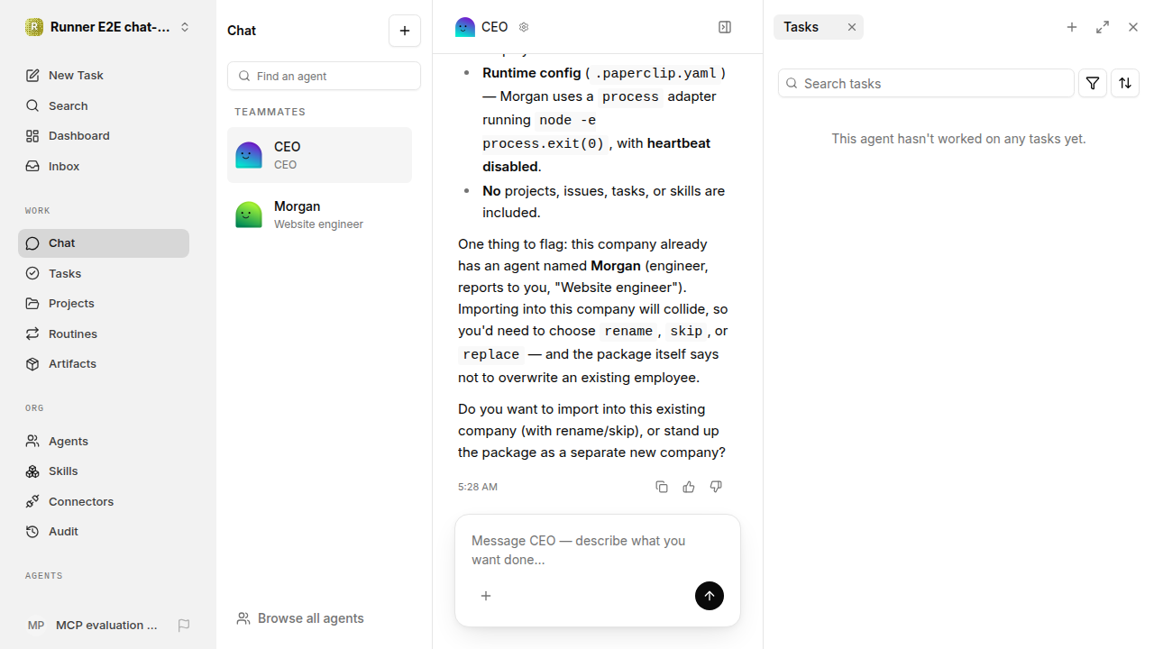 Actual failure browser state for chat-features.runner-opencode.local.companies.import-preview