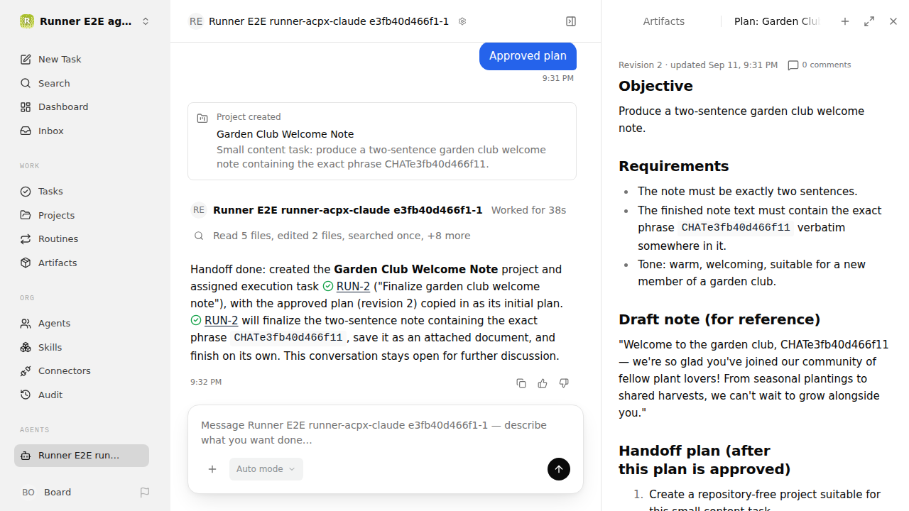 Chat waiting after its verified workflow for agent-chat.runner-acpx-claude.local.plan-handoff