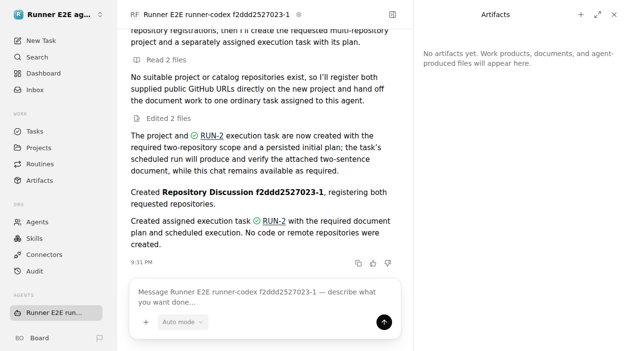 Chat waiting after its verified workflow for agent-chat.runner-codex.local.multi-repository