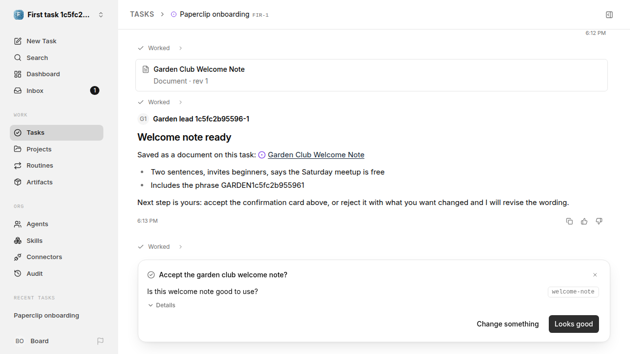 First onboarding response for first-task.legacy-claude.local.reject-no-execution