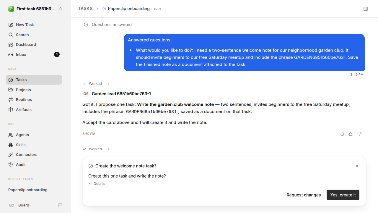 First onboarding response for first-task.legacy-claude.local.reject-no-execution