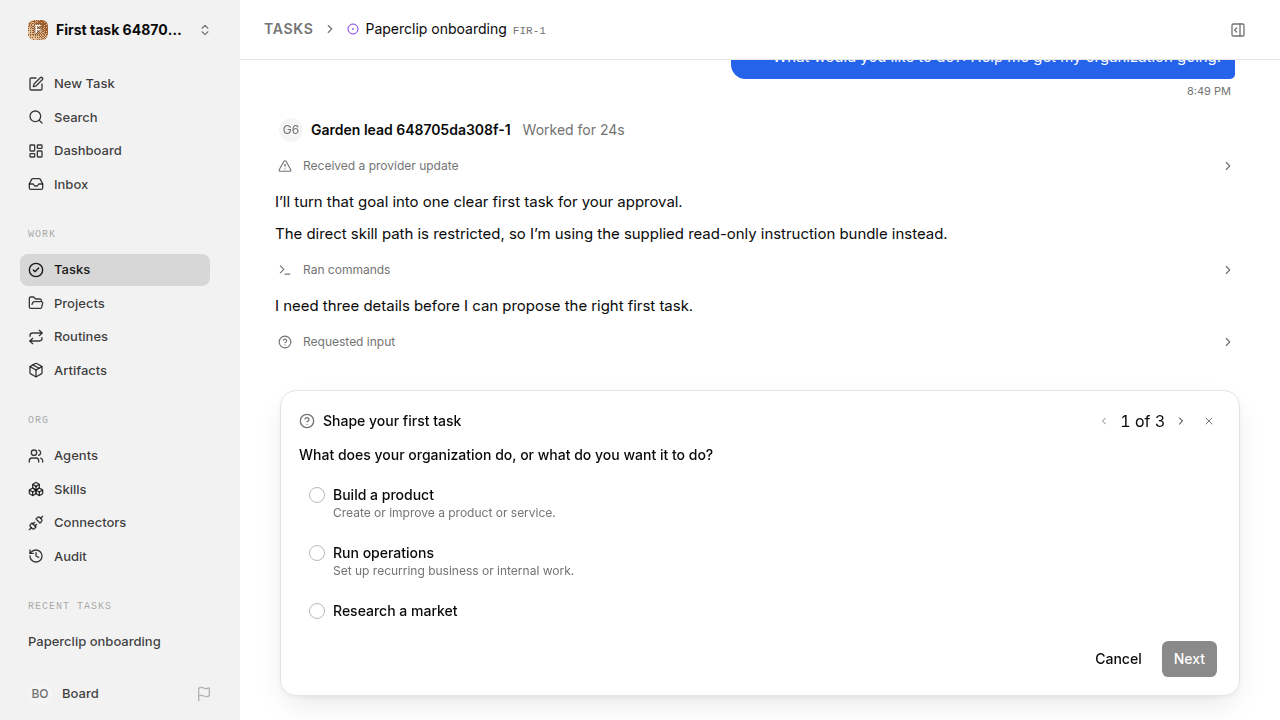 First onboarding response for first-task.runner-codex.local.ambiguous-task-first-response