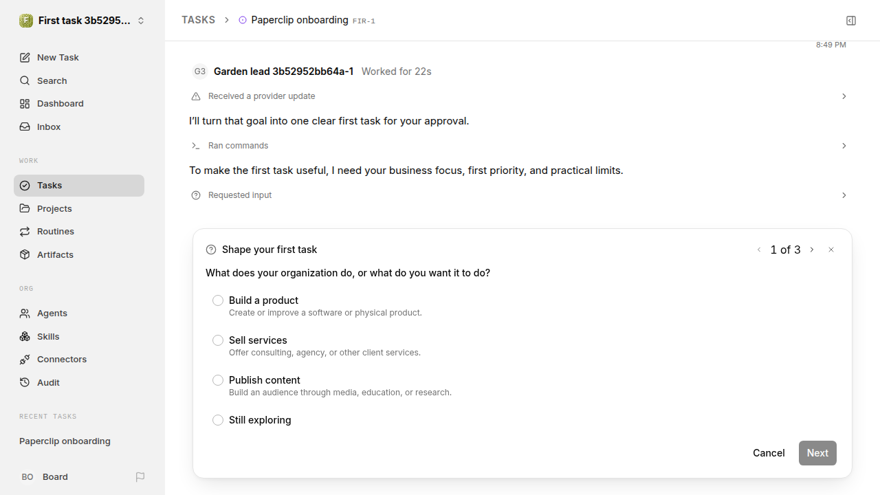 First onboarding response for first-task.runner-codex.local.clarify-propose-accept