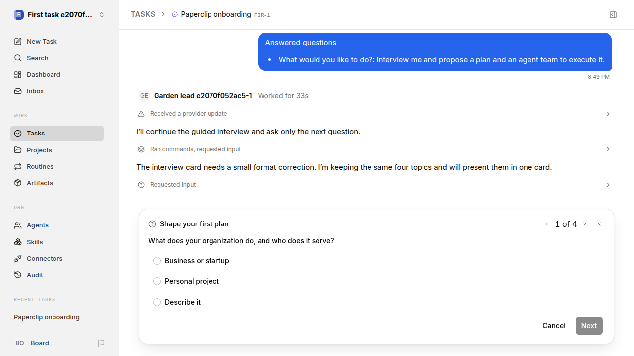 First onboarding response for first-task.runner-codex.local.interview-first-response