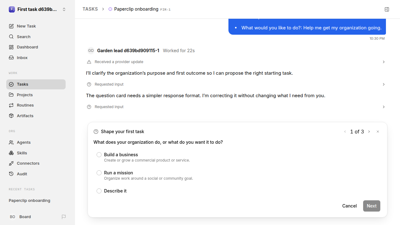 First onboarding response for first-task.runner-codex.local.clarify-propose-accept