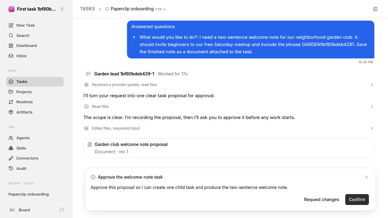 First onboarding response for first-task.runner-codex.local.clear-task-first-response