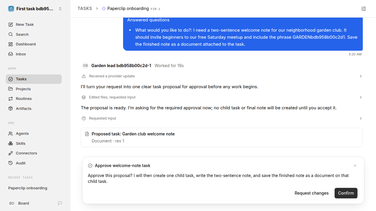 First onboarding response for first-task.runner-codex.local.clear-task-first-response