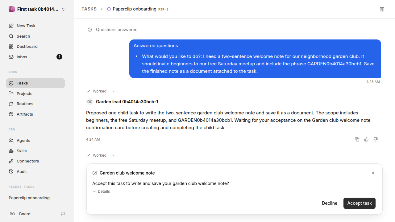 First onboarding response for first-task.legacy-codex.local.reject-no-execution