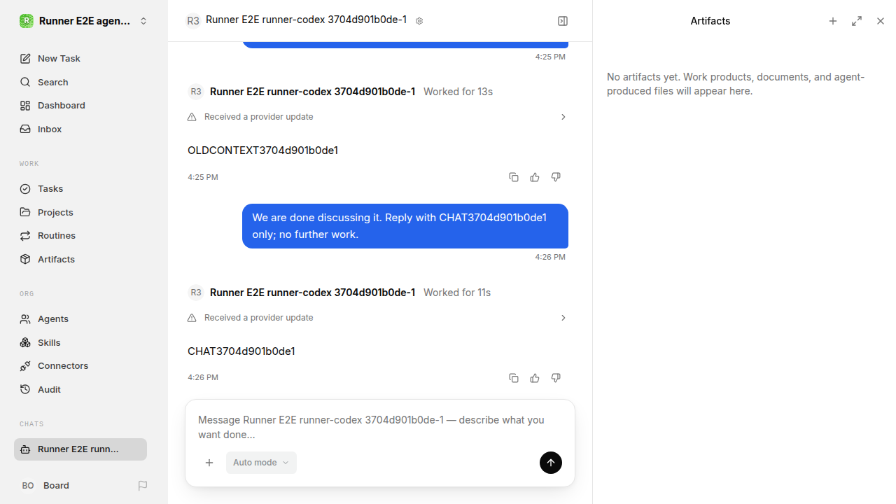 Chat waiting after its verified workflow for agent-chat.runner-codex.local.continuity-restart