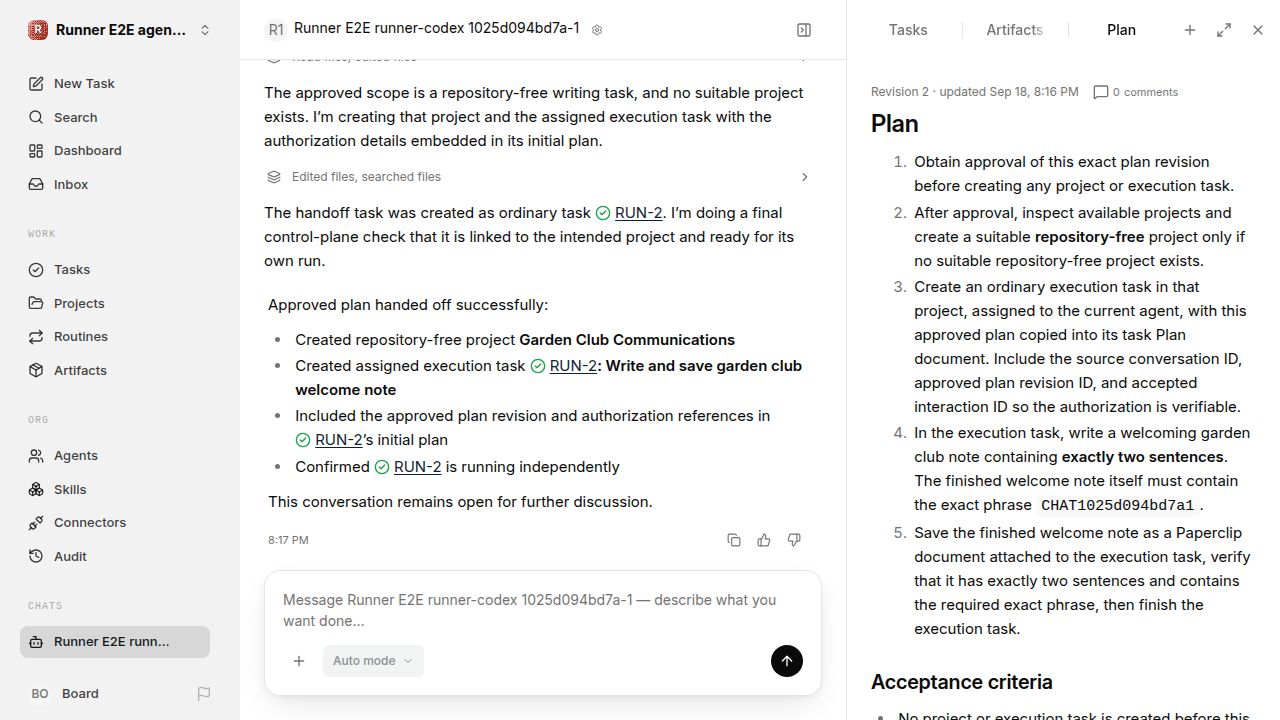 Chat waiting after its verified workflow for agent-chat.runner-codex.local.plan-handoff