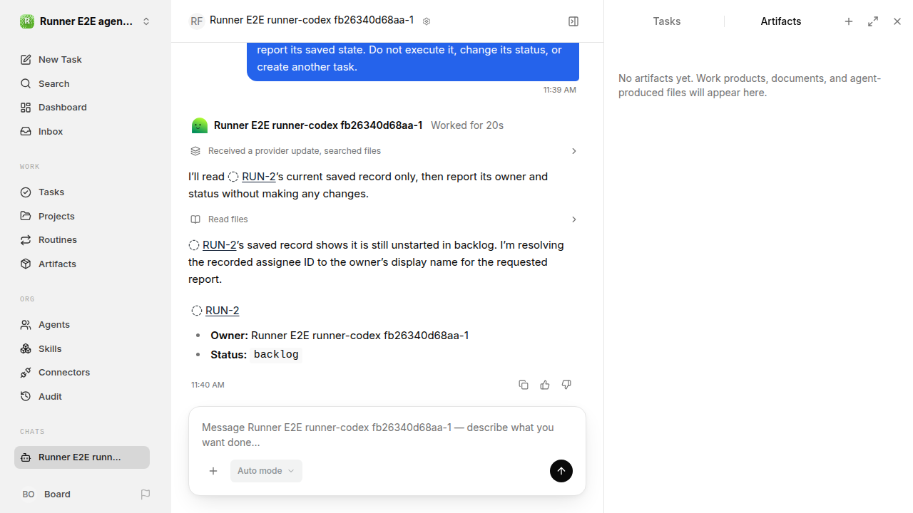 Chat waiting after its verified workflow for agent-chat.runner-codex.local.create-backlog