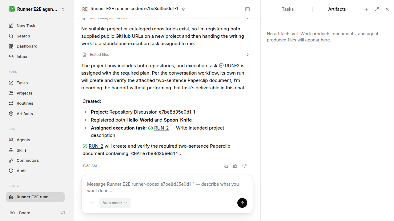 Chat waiting after its verified workflow for agent-chat.runner-codex.local.multi-repository