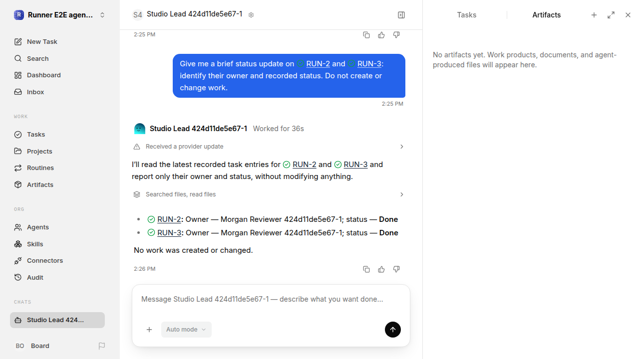 Chat waiting after its verified workflow for agent-chat-hardening.runner-codex.local.hire-delegate-reuse