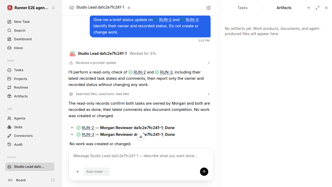 Chat waiting after its verified workflow for agent-chat-hardening.runner-codex.local.hire-delegate-reuse