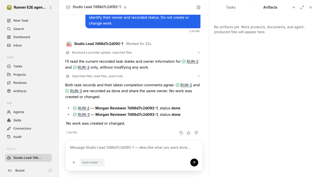 Chat waiting after its verified workflow for agent-chat-hardening.runner-codex.local.hire-delegate-reuse