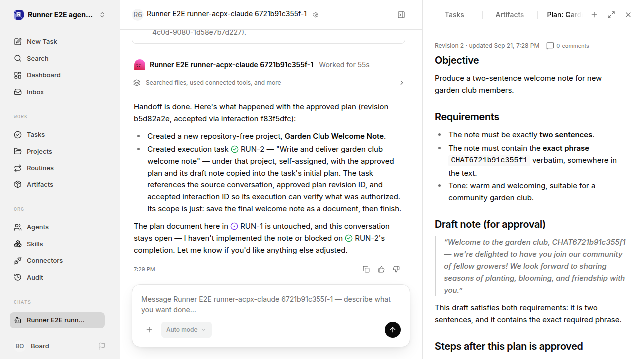 Chat waiting after its verified workflow for agent-chat.runner-acpx-claude.local.plan-handoff