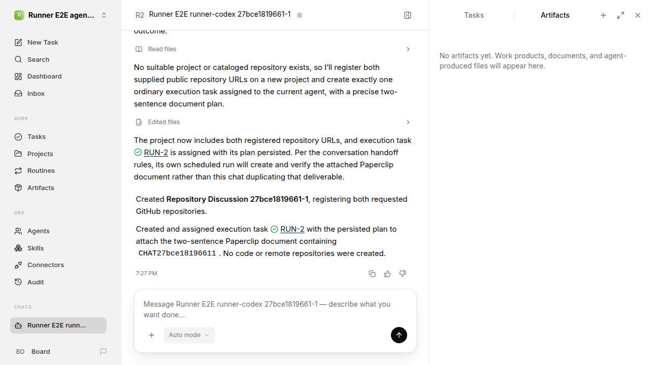 Chat waiting after its verified workflow for agent-chat.runner-codex.local.multi-repository