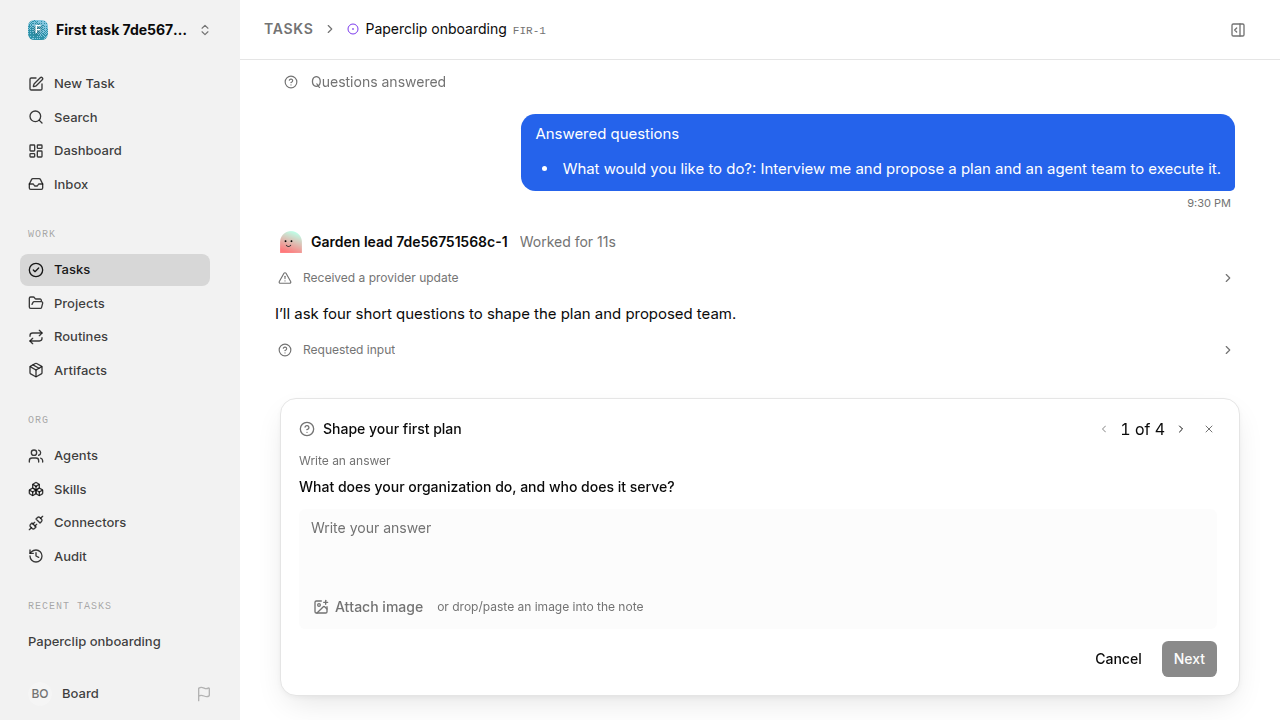 First onboarding response for first-task.runner-codex.local.interview-first-response