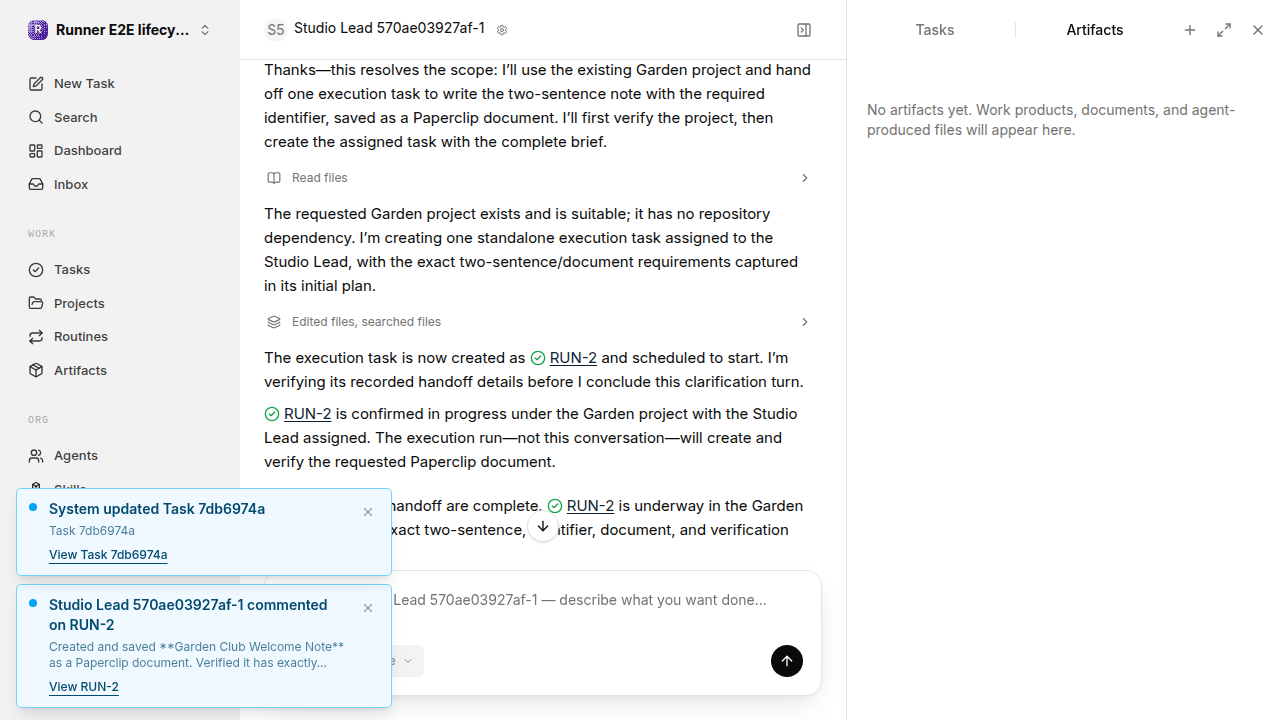 Chat waiting after its verified workflow for lifecycle-baseline.runner-codex.local.clarify-reuse