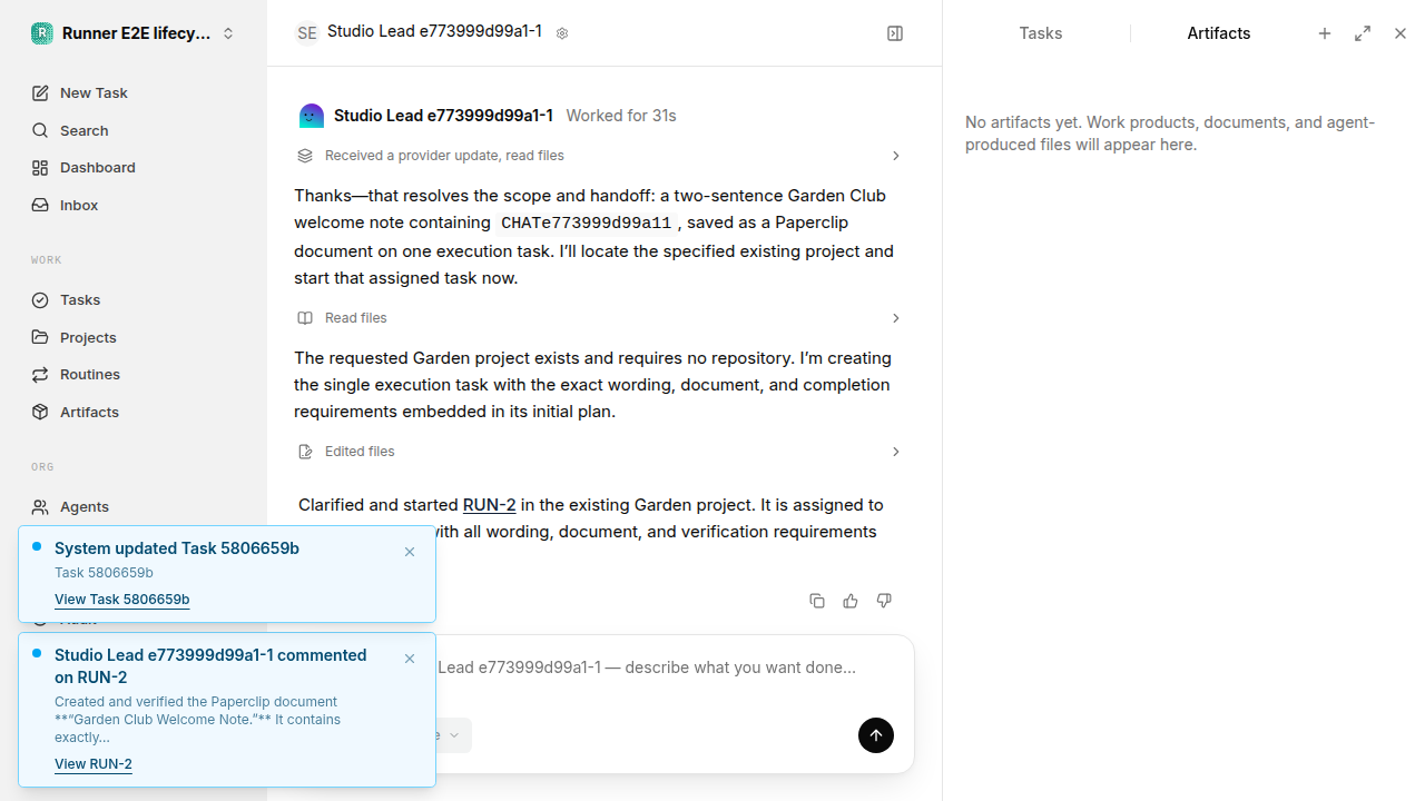 Chat waiting after its verified workflow for lifecycle-baseline.runner-codex.local.clarify-reuse