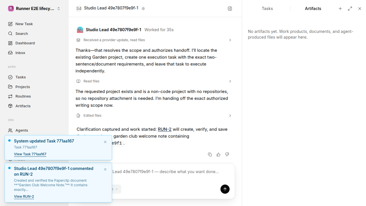 Chat waiting after its verified workflow for lifecycle-baseline.runner-codex.local.clarify-reuse