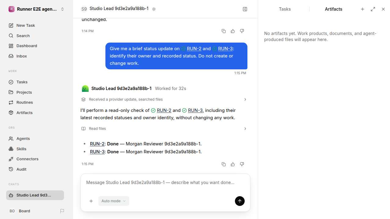 Chat waiting after its verified workflow for agent-chat-hardening.runner-codex.local.hire-delegate-reuse