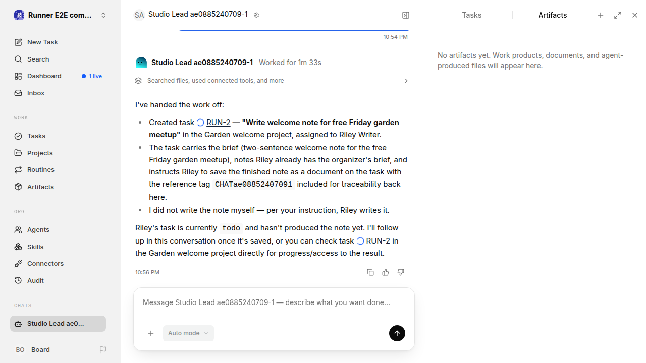 Chat is idle while Riley waits for the brief for completion-updates.runner-acpx-claude.local.handoff-completion-idle