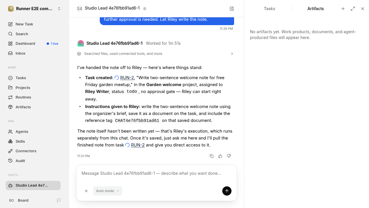 Chat is idle while Riley waits for the brief for completion-updates.runner-acpx-claude.local.handoff-completion-idle