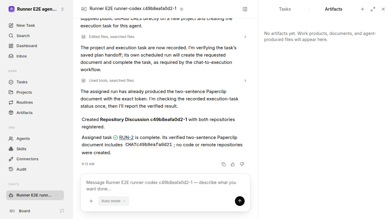 Chat waiting after its verified workflow for agent-chat.runner-codex.local.multi-repository