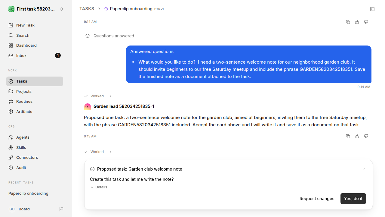 First onboarding response for first-task.legacy-claude.local.reject-no-execution