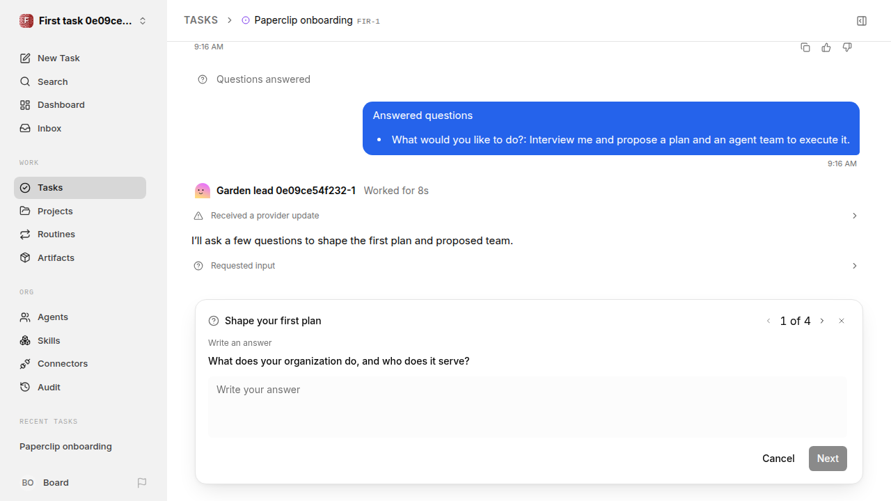 First onboarding response for first-task.runner-codex.local.interview-first-response
