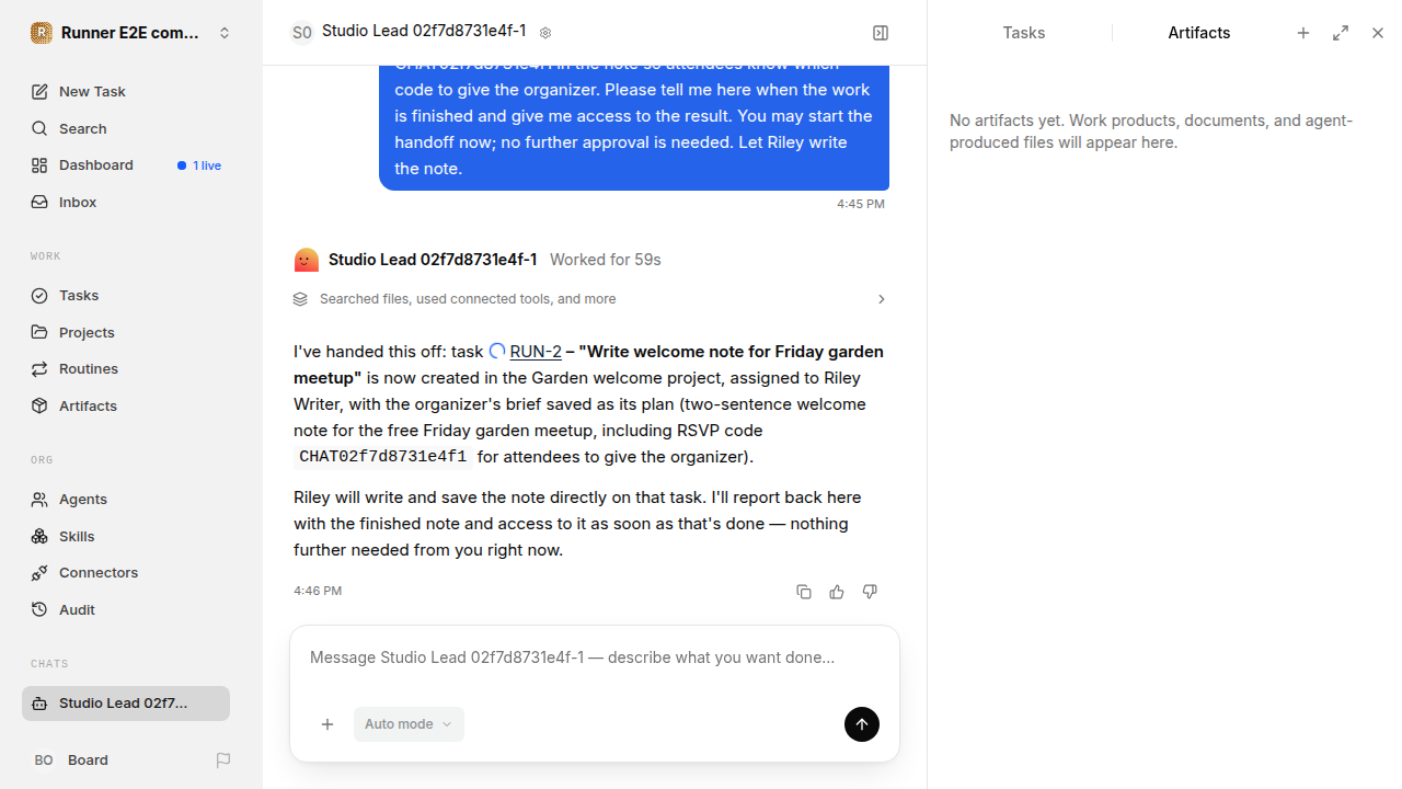 Chat is idle while Riley waits for the brief for completion-updates.runner-acpx-claude.local.handoff-completion-idle