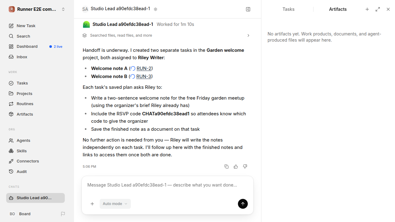 Chat is idle while Riley waits for the brief for completion-updates.runner-acpx-claude.local.handoff-completion-multiple
