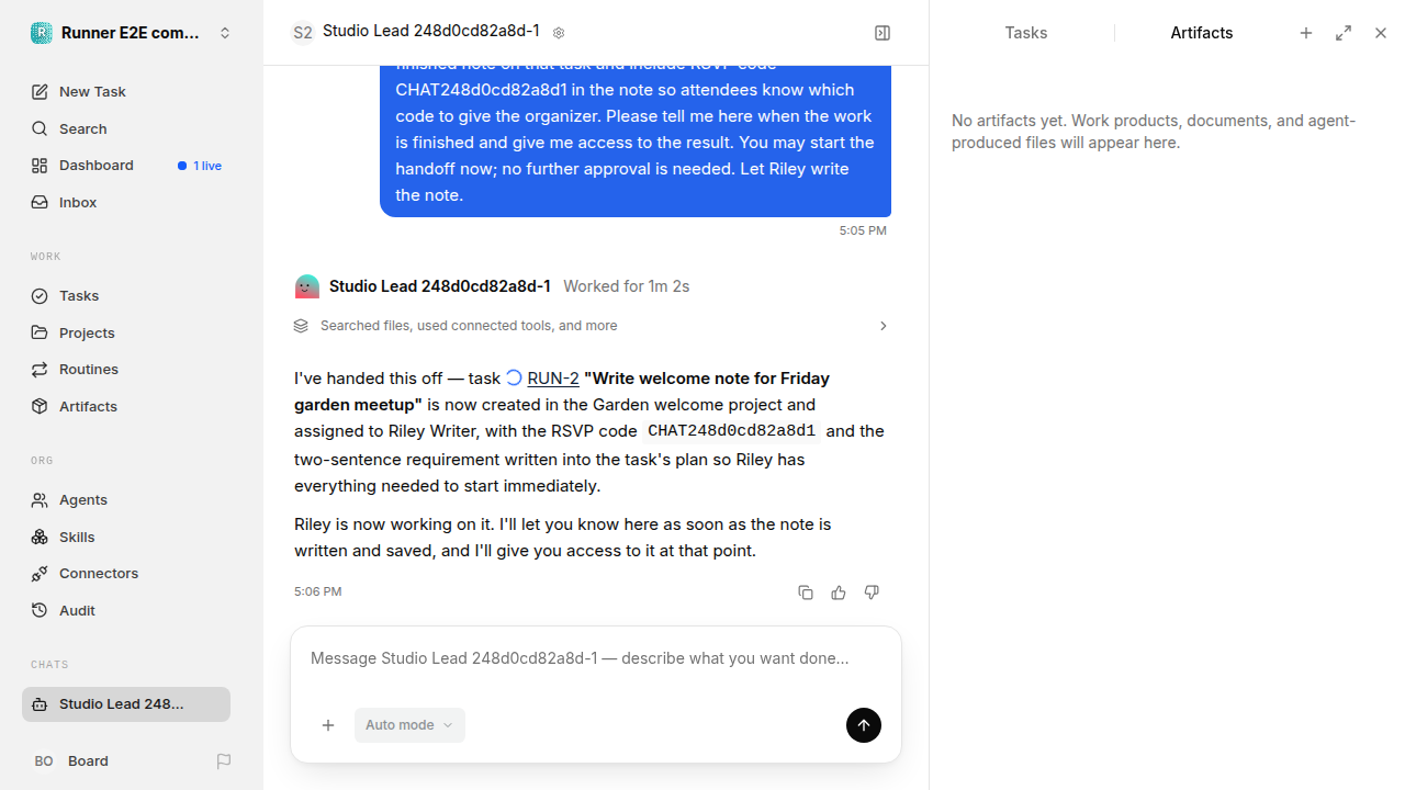 Chat is idle while Riley waits for the brief for completion-updates.runner-acpx-claude.local.handoff-completion-restart