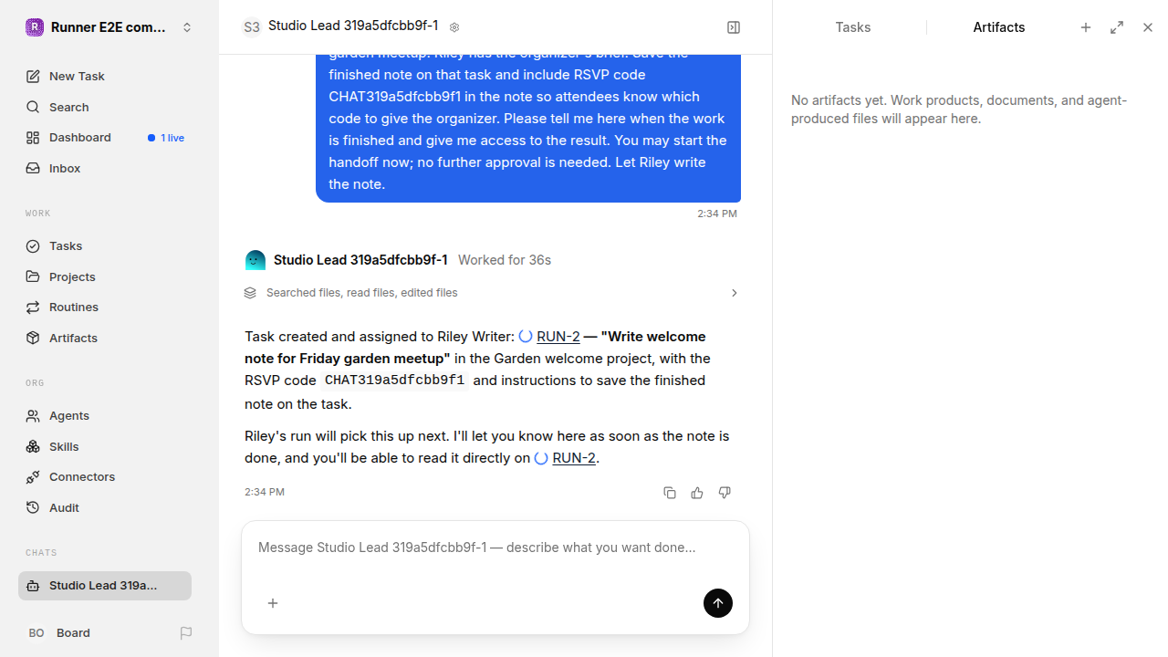 Chat is idle while Riley waits for the brief for completion-updates.runner-acpx-claude.local.handoff-completion-idle
