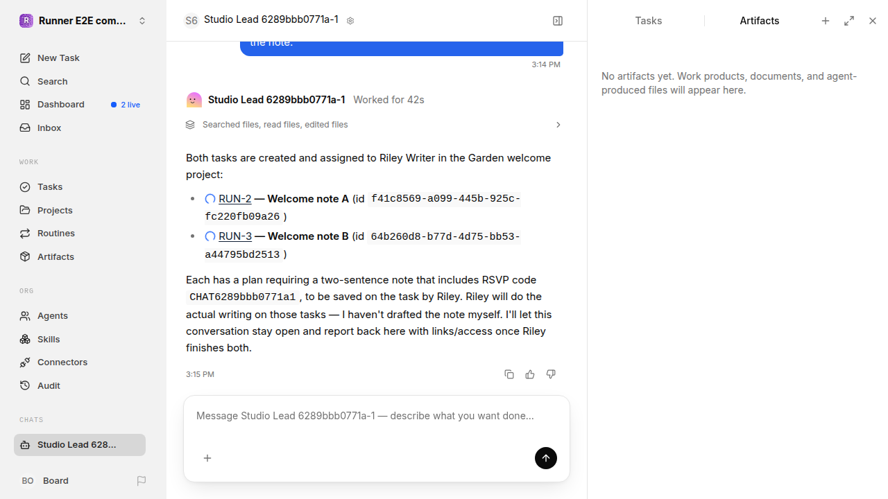 Chat is idle while Riley waits for the brief for completion-updates.runner-acpx-claude.local.handoff-completion-multiple