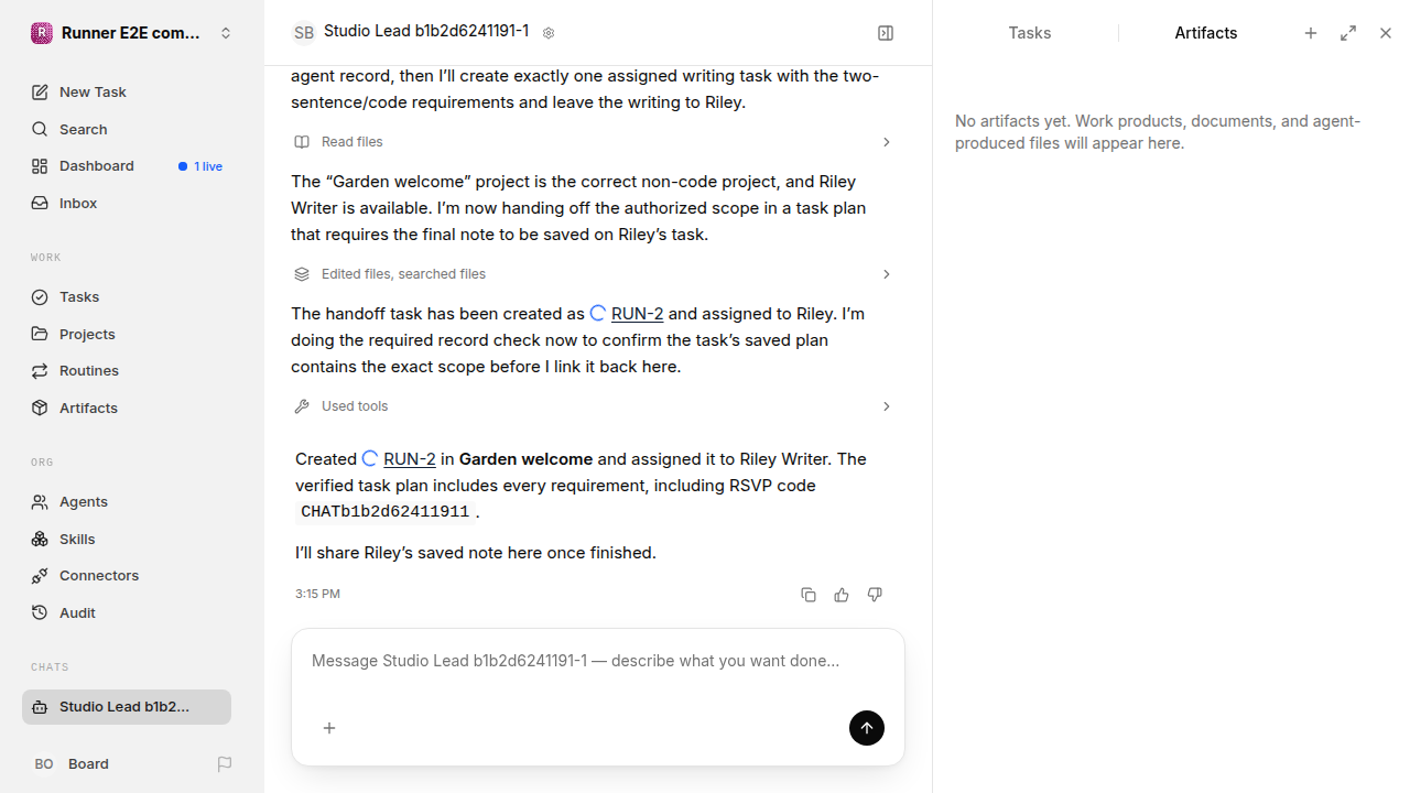 Chat is idle while Riley waits for the brief for completion-updates.runner-codex.local.handoff-completion-busy