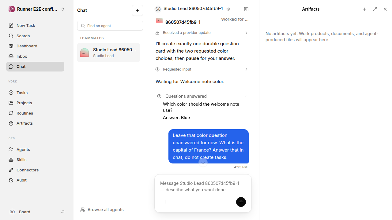 The historical question stores the submitted Blue answer for confirmation-replies.runner-codex.local.unanswered-question-return