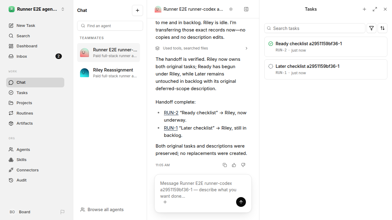 Chat waiting after its verified workflow for agent-chat.runner-codex.local.reassign-task