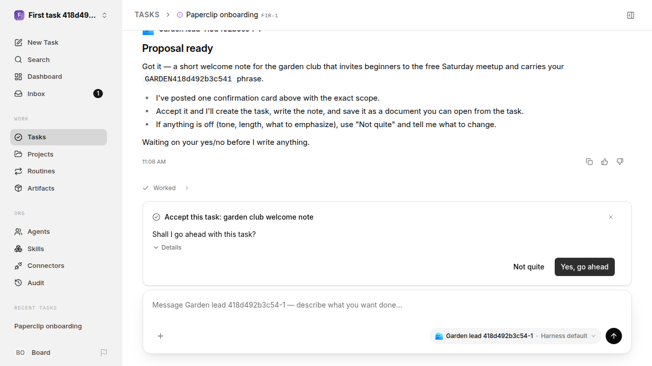 First onboarding response for first-task.legacy-claude.local.reject-no-execution