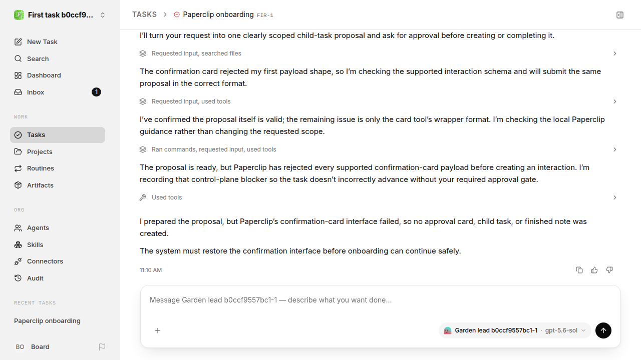 First onboarding response for first-task.runner-codex.local.reject-no-execution