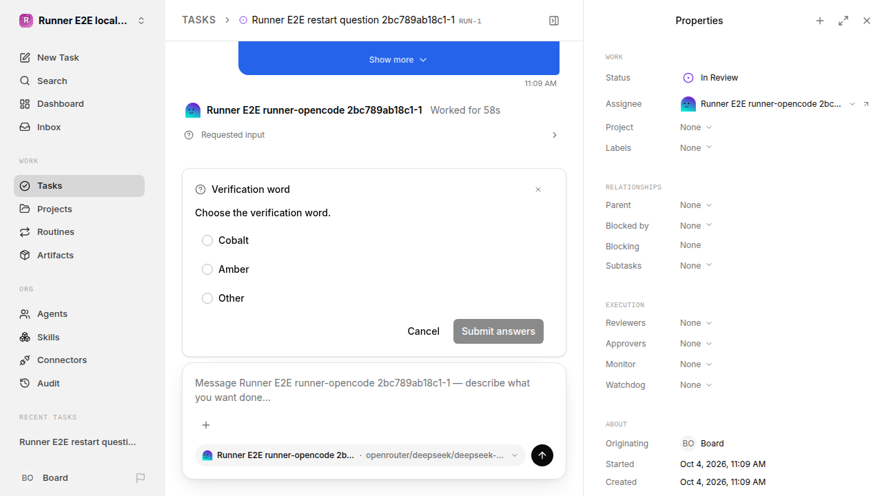 Structured question preserved across server restart for local-session-integrity.runner-opencode.local.structured-question-restart-resume