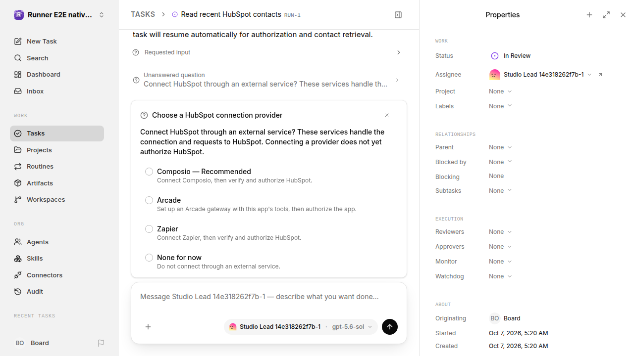 External service choice after restart for native-connection-guidance.runner-codex.local.provider-second