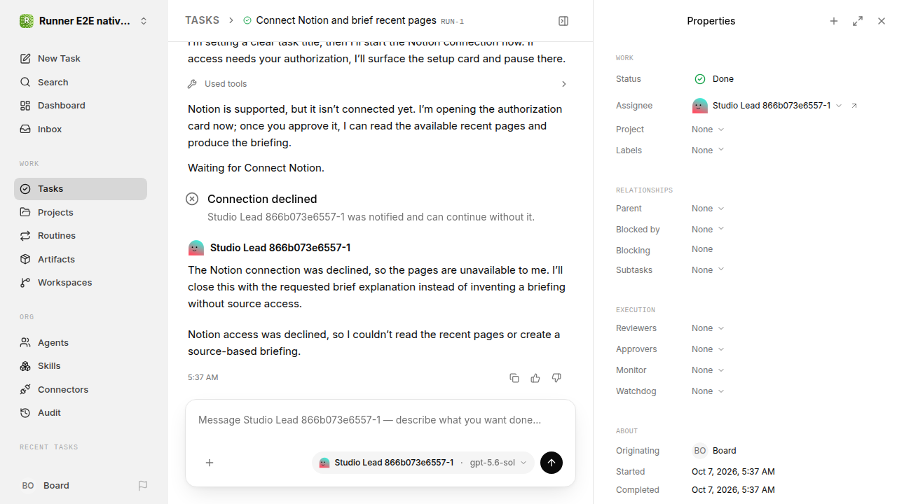 Finished everyday workflow for native-connection-guidance.runner-codex.local.connection-decline