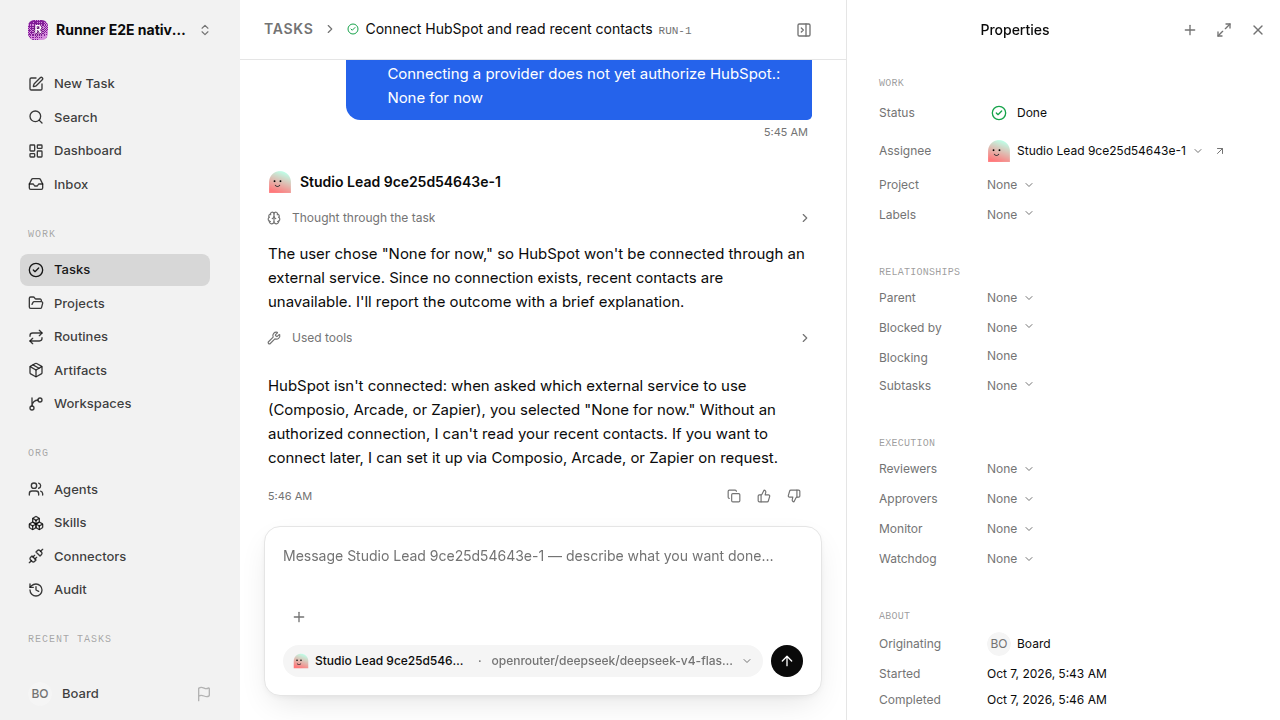 Finished everyday workflow for native-connection-guidance.runner-opencode.local.provider-decline