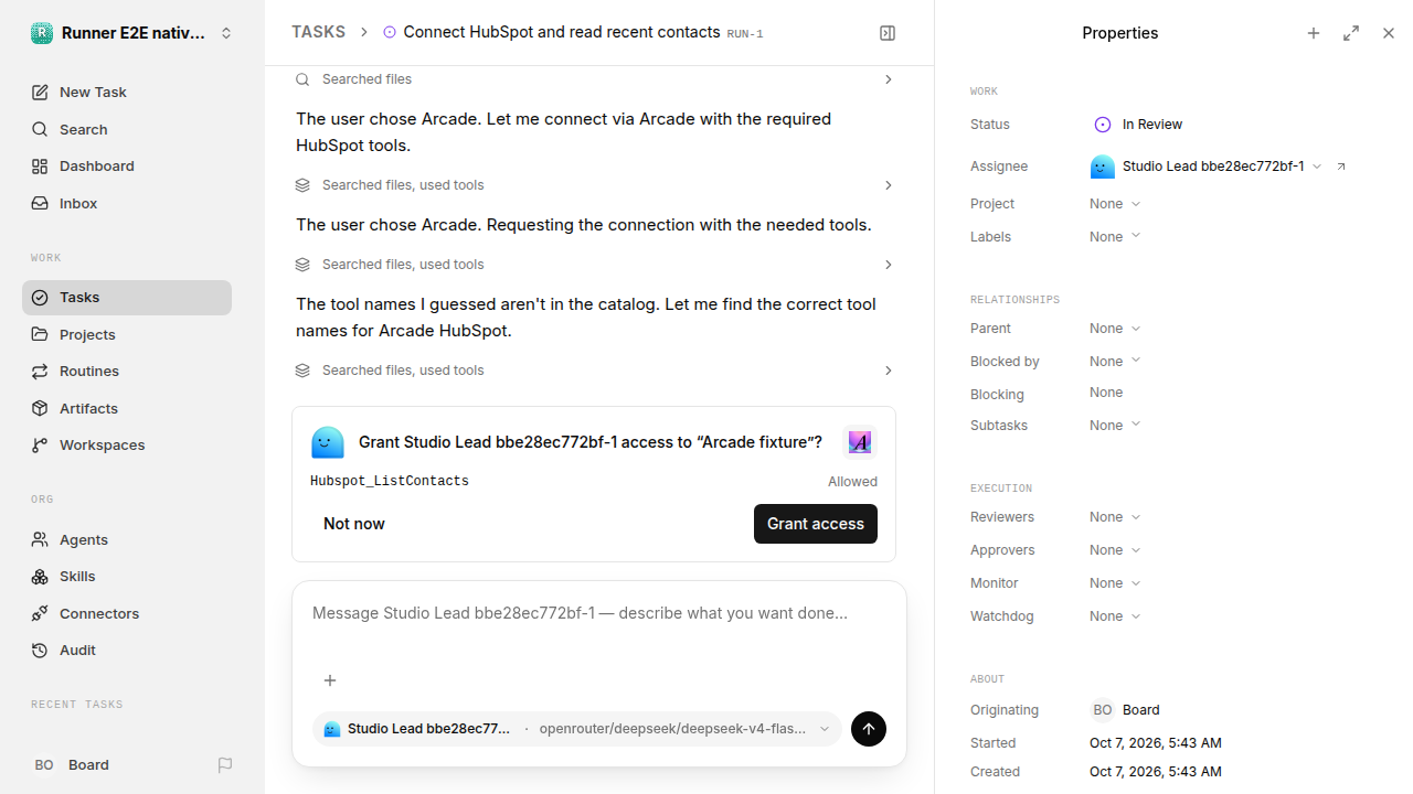 Separate HubSpot tool-access approval for native-connection-guidance.runner-opencode.local.provider-second